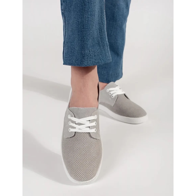 Goodin Sneaker Openwork Grey Made in pelle naturale grigio 1