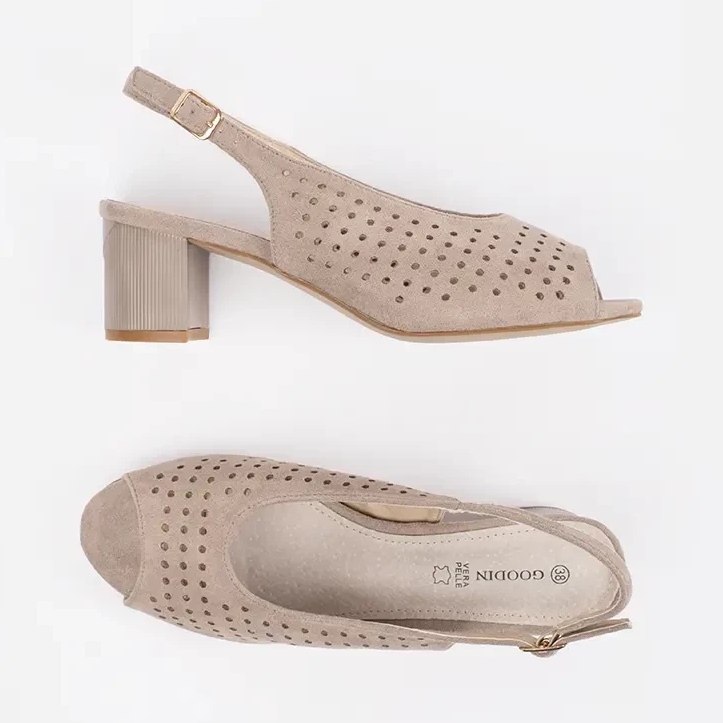 Goodin Sandali openwork beige su un post basso 1