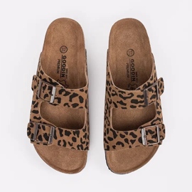 Goodin Pantofole in pelle da donna con stampa leopardata marrone 2