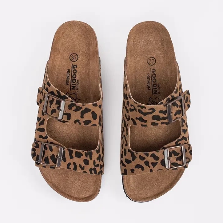 Goodin Pantofole in pelle da donna con stampa leopardata marrone 2