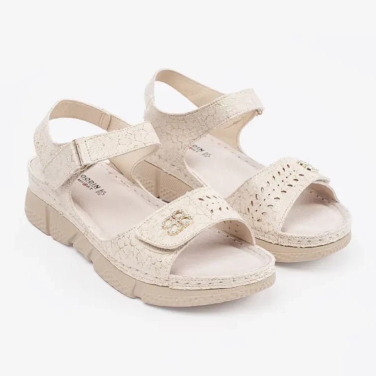 Goodin Sandali in velcro da donna beige leggero con un ornamento 1