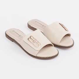 Goodin Light -beige Women's Flaps su una suola piatta con un ornamento 1
