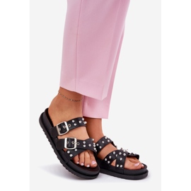 Pantofole da donna con borchie e fibbie nere nero 1
