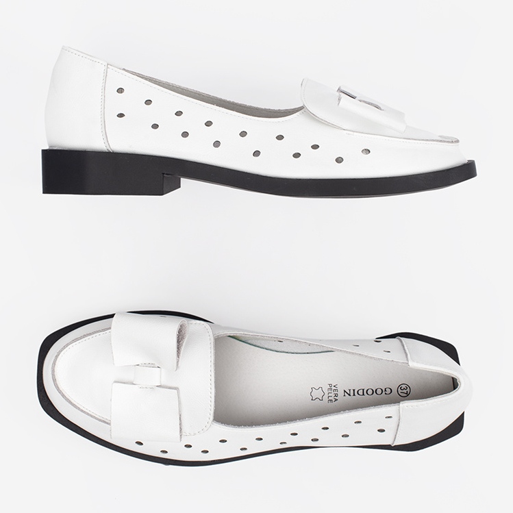 Goodin Scarpe da donna bianca con buchi e un arco 1