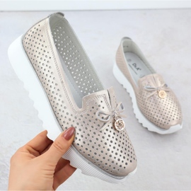 Scarpe in pelle aperta da donna Złote S. Barski LR51-631 d'oro 1