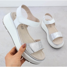 S.Barski Sandali in pelle da donna per piattaforma in argento in velcro S. Barski LR51-543 1