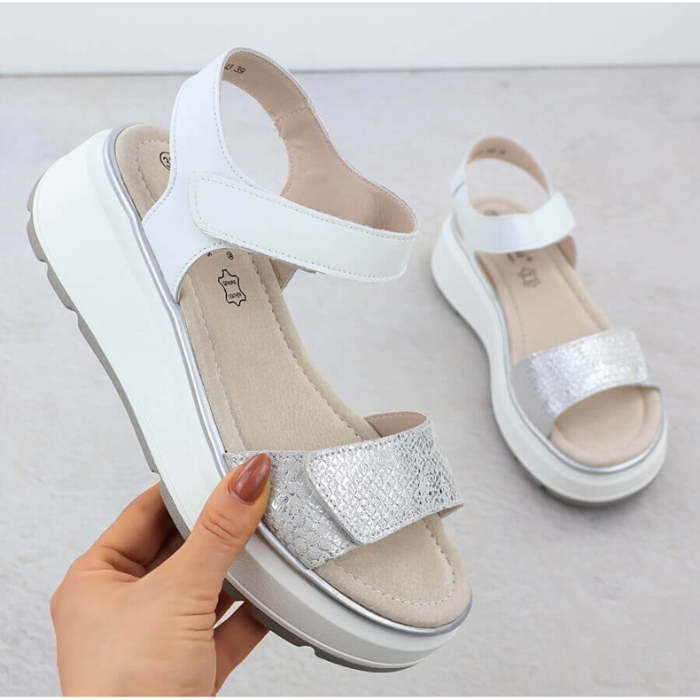 S.Barski Sandali in pelle da donna per piattaforma in argento in velcro S. Barski LR51-543 d'argento 1
