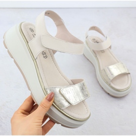 S.Barski Sandali in pelle femminile per piattaforma in velcro Złote S. Barski LR51-543 d'oro 1