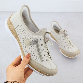Scarpe da donna inserite comode beige rieker n42v3-60 1