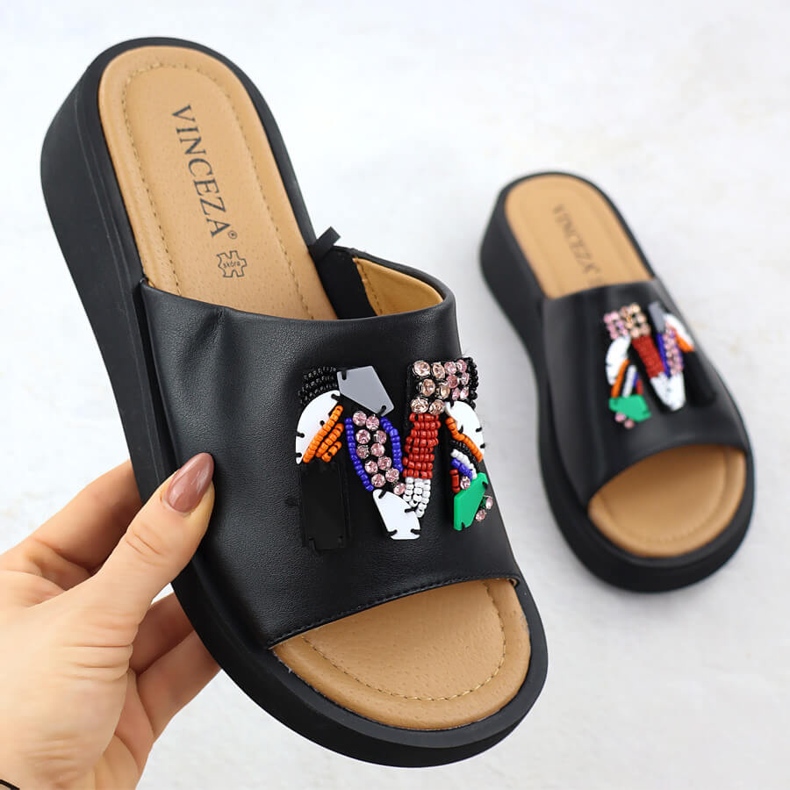 Flip in pelle femminile Flip con perle Black Vinceza 66623 nero 1
