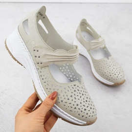 Scarpe openuwork in pelle beige Rieker N4382-60 1