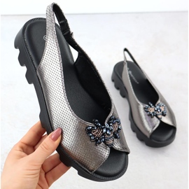 Sandali da donna su piattaforma perforato POTOCKI METALLICO SILVER SZ12610 d'argento 1