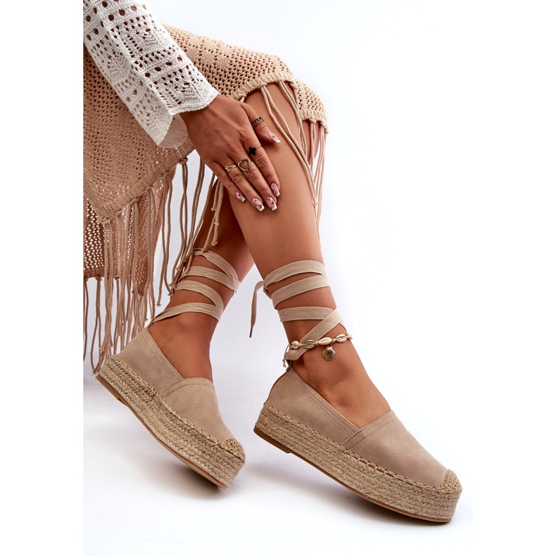 Bellucci Espadrillas Da Donna Allacciate Su Plateau Con Tailesse Beige Intrecciato 3