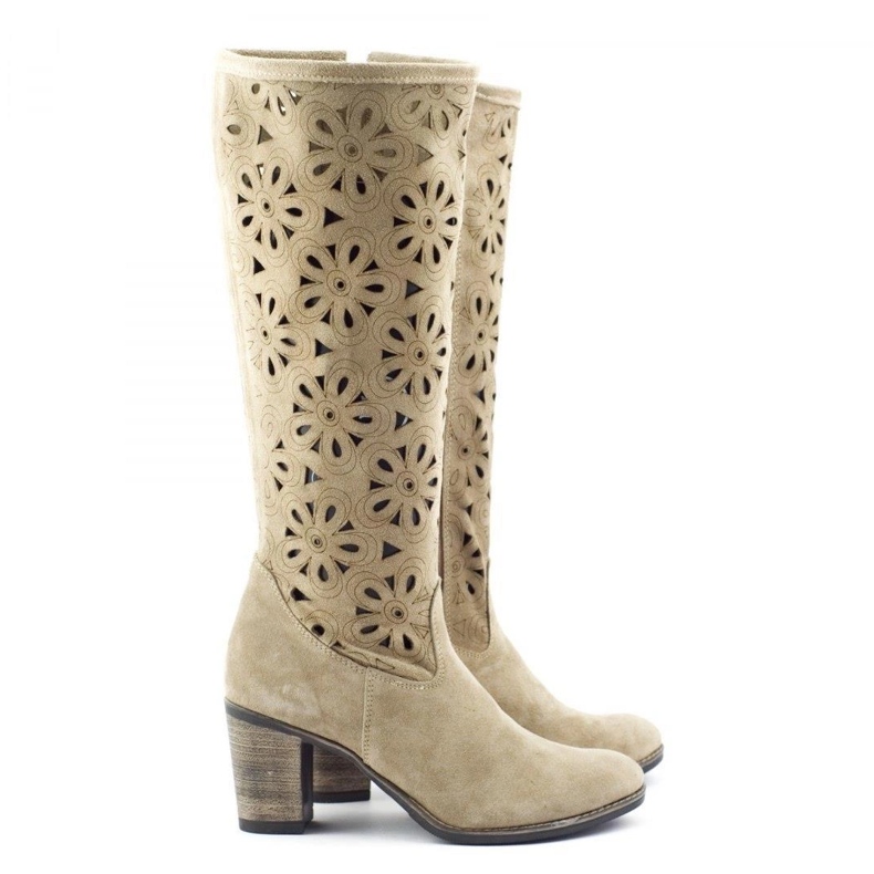 Olivier Stivali beige traforati con tacco alto 2