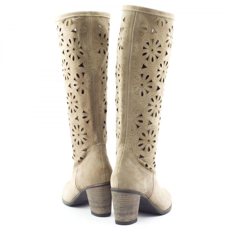 Olivier Stivali beige traforati con tacco alto 3