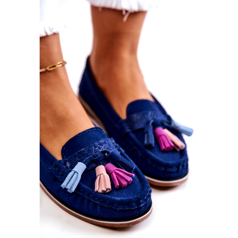 Evento Mocassini da donna in camoscio con frange Laressa blu navy 4