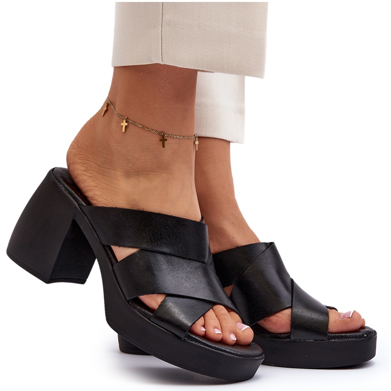 Zazoo 40373 Infradito in pelle con blocco, Nero 5
