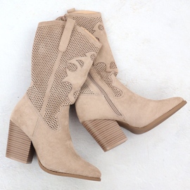 Stivali da donna Openwork di Suede Beige S.Barski Hy51-606 1
