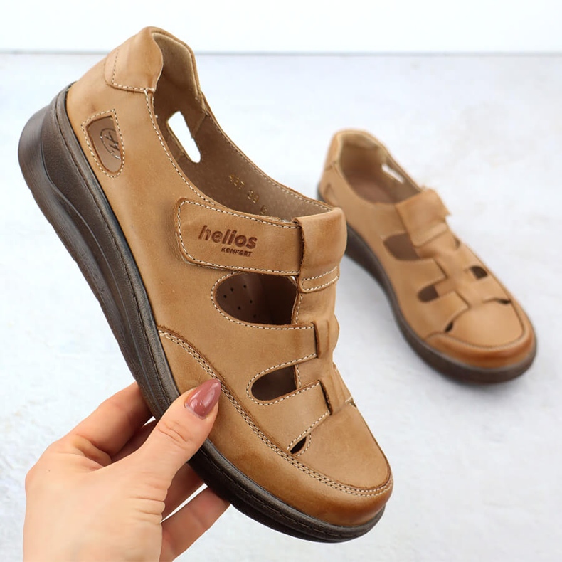 Scarpe in pelle da donna su velcro leggero in bronzo helios 437 marrone 1