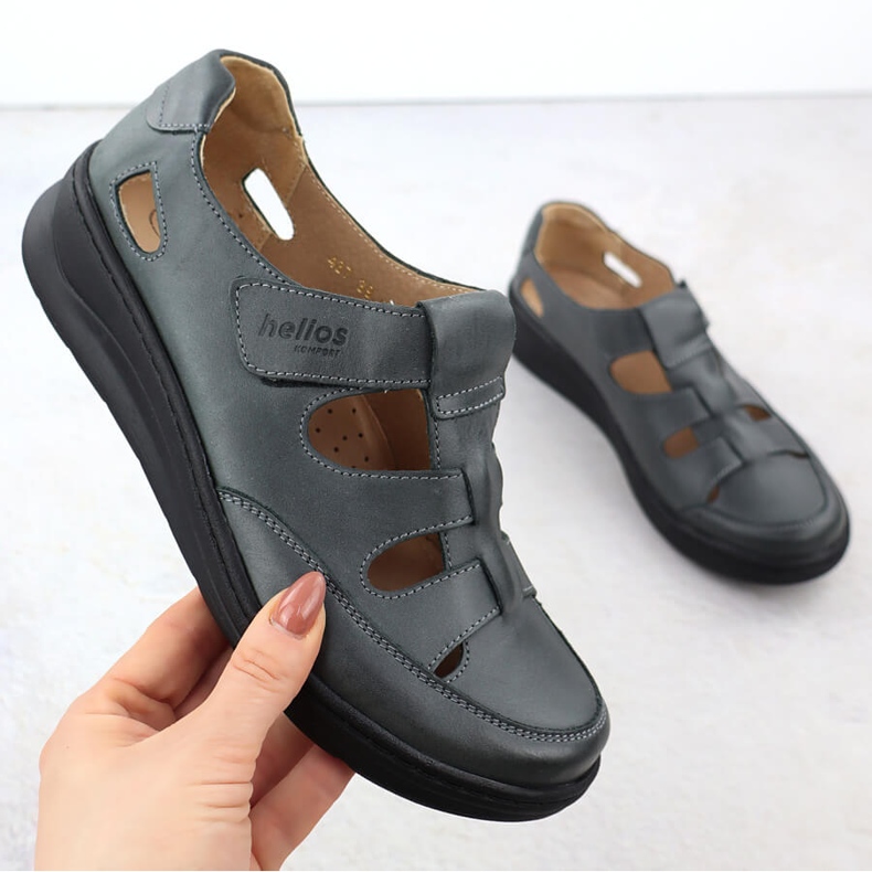 Scarpe in pelle da donna sul velcro di grafite Helios 437 grigio 1
