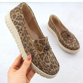 Moccasins in pelle Mocassini leopardi femminili Leopards Brown Helios 441 marrone 1
