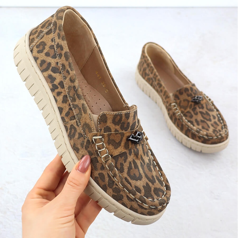 Moccasins in pelle Mocassini leopardi femminili Leopards Brown Helios 441 marrone 1