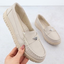 Mocassini in pelle da donna Ekri Helios 441 beige 1