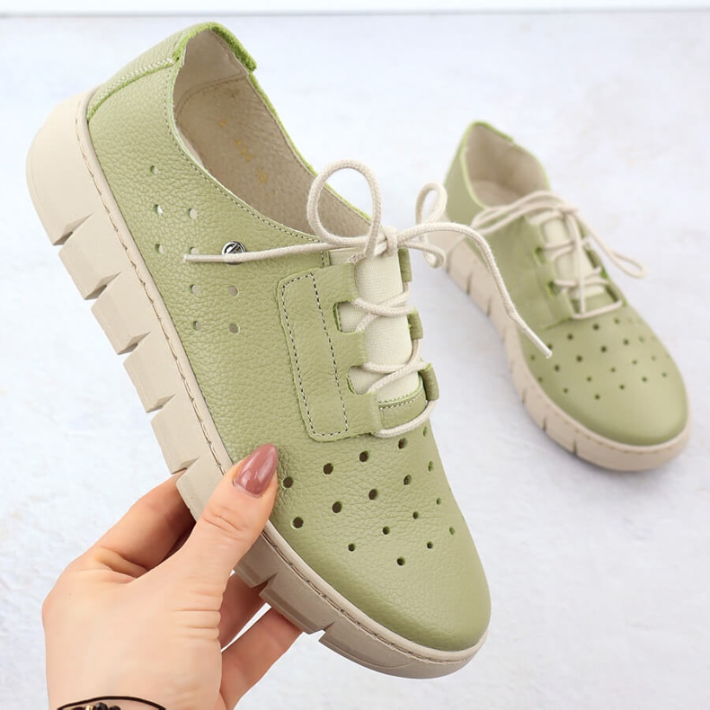 Scarpe da donna in pelle aperta da donna Helios Green 434 verde 1