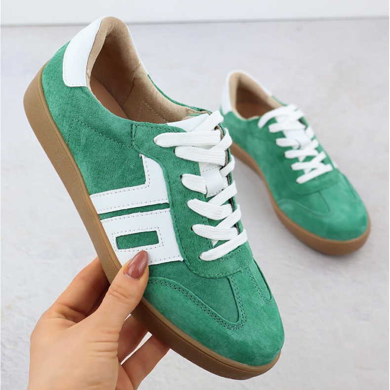 Scarpe sportive in pelle in pelle scamosciata verde Vinceza 79517 1