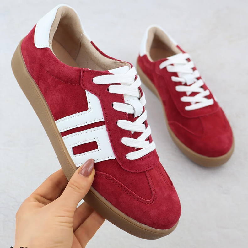Scarpe sportive da donna in pelle rossa Vinceza rosso 1