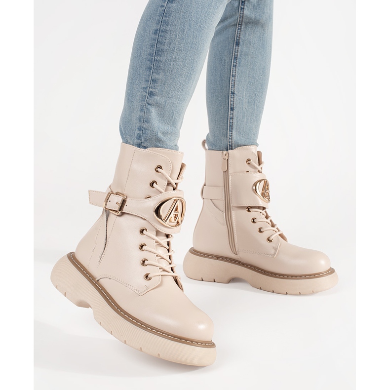 Shelvt Stivali da donna allacciati beige 1