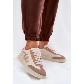 Scarpe sportive da donna bassa con beige in pelle ecologica 2