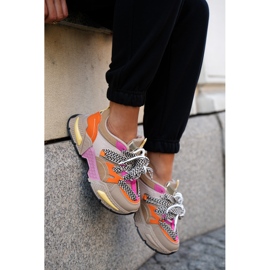 Scarpe sportive da donna con sneaker con doppio allacciatura kaki beige 2