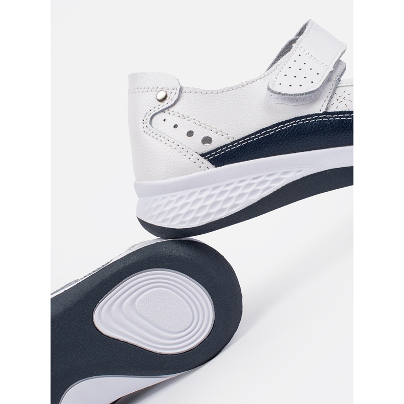 Goodin Sandali in pelle bianca e blu navy lasciati cadere bianco 1