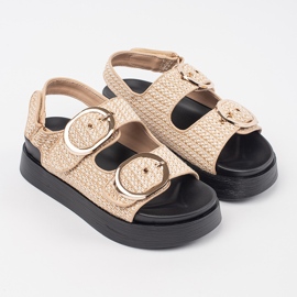 Goodin Sandali su una piattaforma in beige e white a scacchi 1