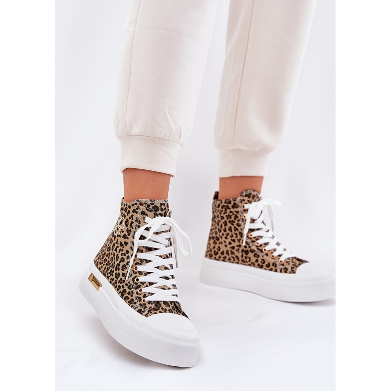 Sneaker leopardate da donna alta sulla piattaforma marrone 2