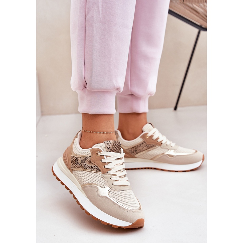 Scarpe sportive femminili su piattaforma di animali beige 2