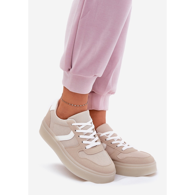 Sneakers Basse da Donna con Plateau, Beige 1
