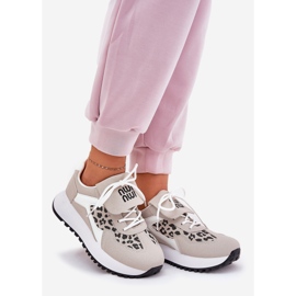 Scarpe da sneaker da donna sulla piattaforma Leopard e White and Beige 1