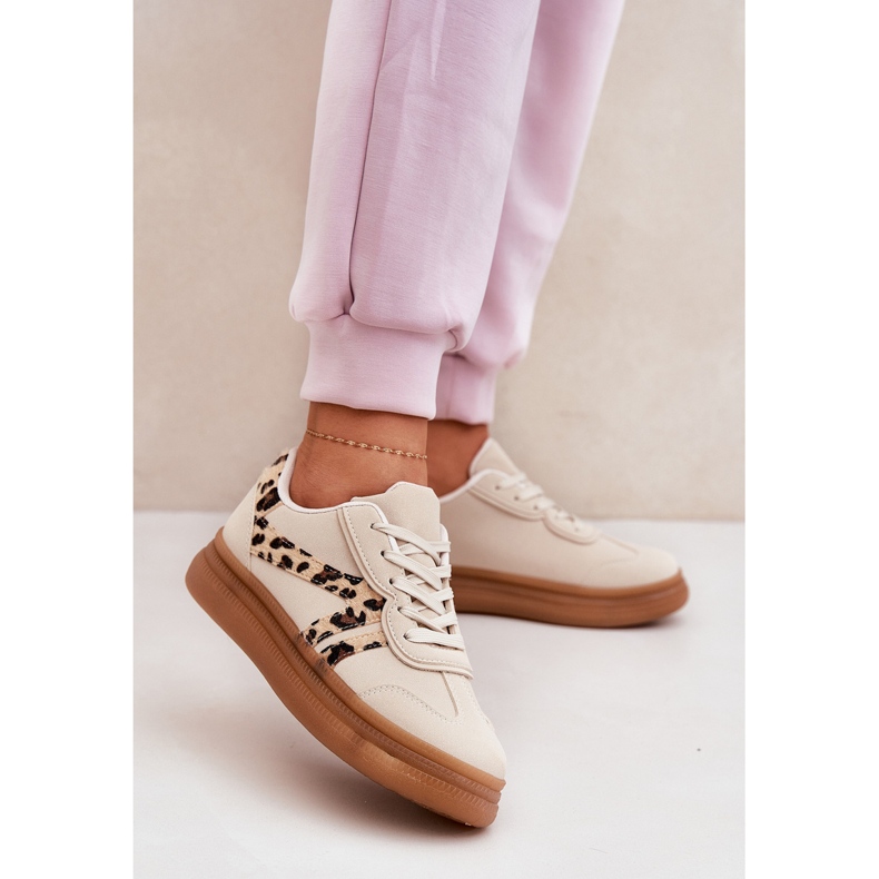 Sneaker femminili sulla piattaforma leopardo beige 2