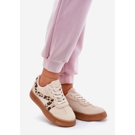 Sneaker femminili sulla piattaforma leopardo beige 1