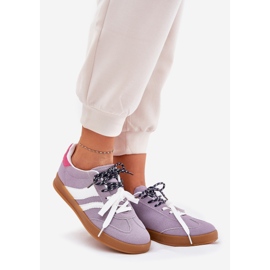Sneaker da donna bassa con allacciatura doppia viola 1