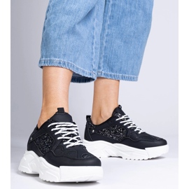 Sneaker da donna nera con inserti glitter nero 1