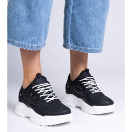 Sneaker da donna nera con inserti glitter nero 2