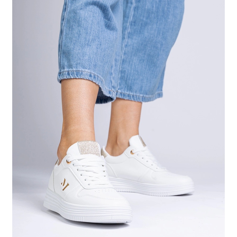 Sneaker bianche da donna con glitter dorati bianca 1