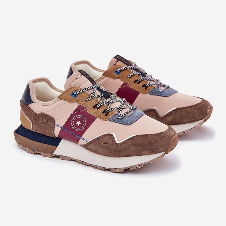 Big Star Sneakers in pelle scamosciata maschile sulla grande star RR174475 Sistema beige hi-poli 1