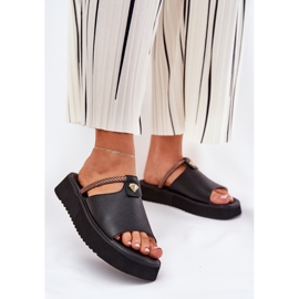 S.Barski Slifori di pelle da donna sulla piattaforma con una cintura decorativa D&amp;A MK51-475 NERO 2