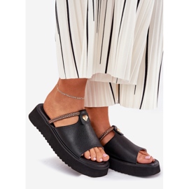 S.Barski Slifori di pelle da donna sulla piattaforma con una cintura decorativa D&amp;A MK51-475 NERO 1