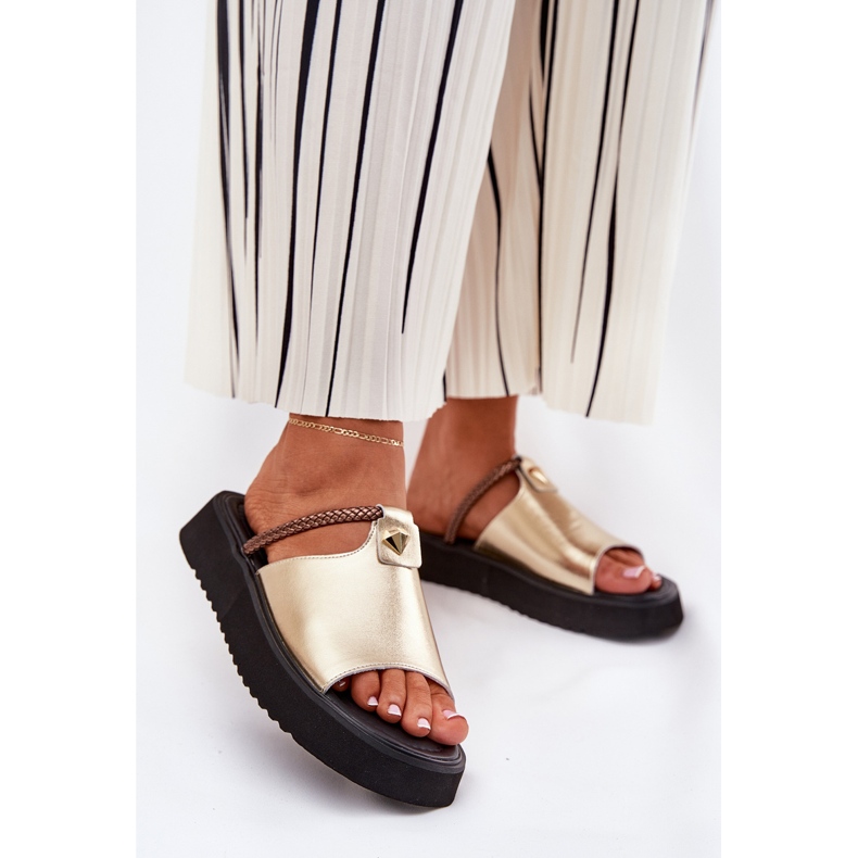 S.Barski Slifori di cuoio da donna sulla piattaforma con una cintura decorativa D&amp;A MK51-475 GOLD d'oro 2