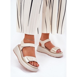 S.Barski Piattaforma da donna sandali in pelle e cuneo in velcro S. Barski LR51-543 Gold d'oro 2